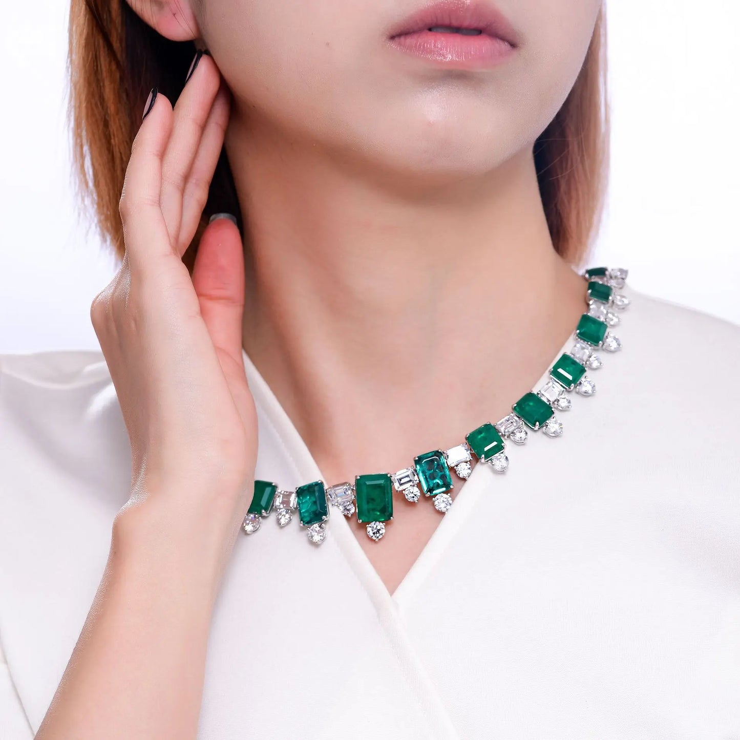 Royal Emerald Cut 925 Sterling Silver Charm Necklace — Luxury Green Zirconia