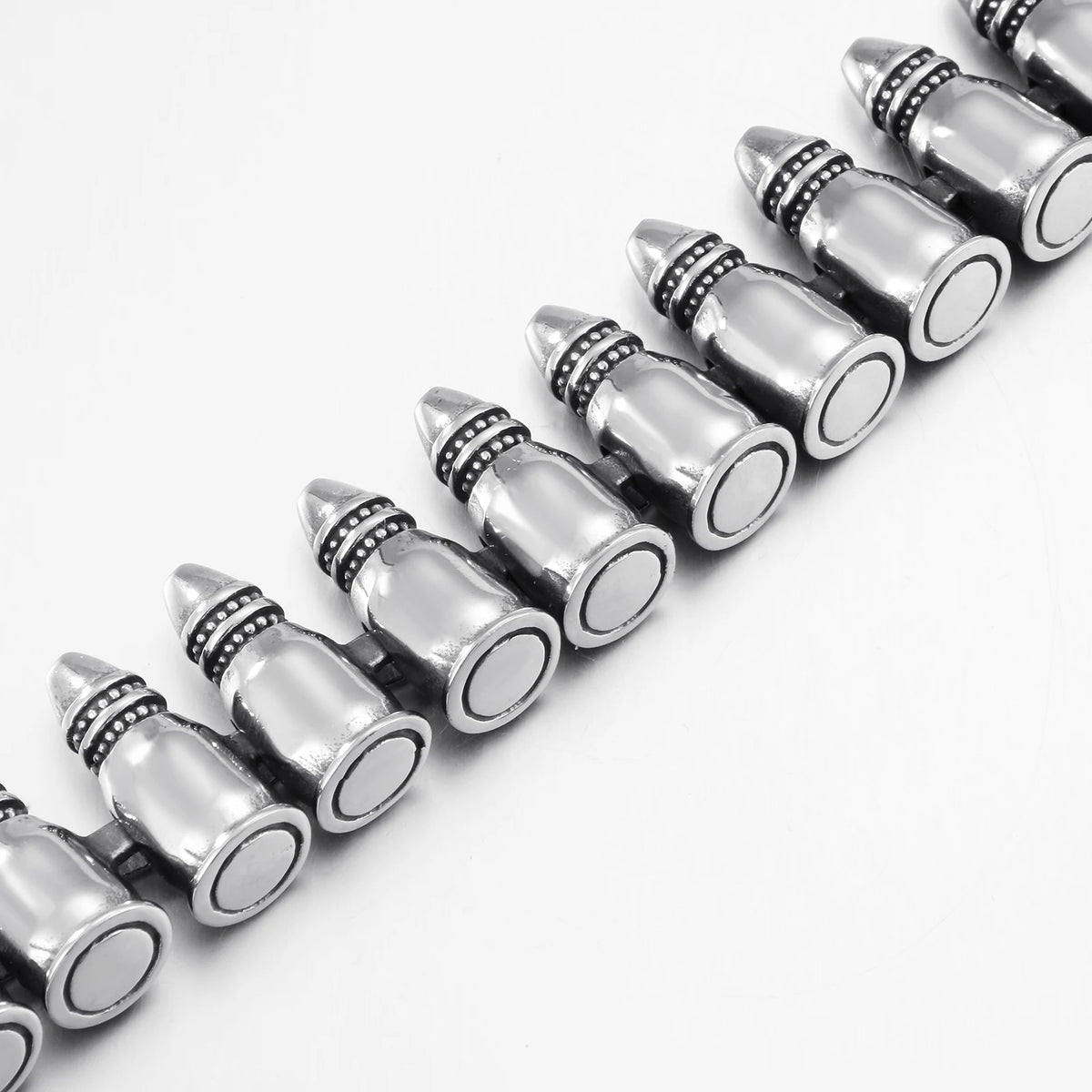 VIKING Mens Punk Bullet Link Bracelet – Silver Stainless Steel