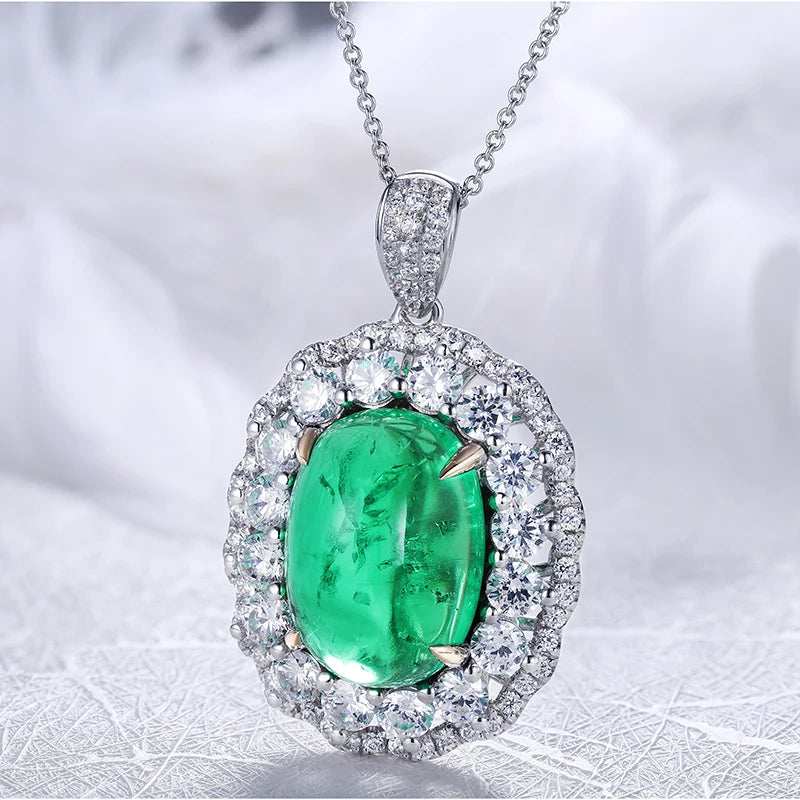 Gemfiori Cabochon oval 14*10mm 7ct Hydro Emerald 18k gold pendant Necklace Shenzhen custom jewelry manufacturer Wuzhou Gemfiori