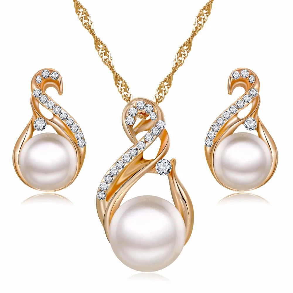 S&S Geometric Figure-8 Pearl & Crystal Necklace & Earring Set – Collection