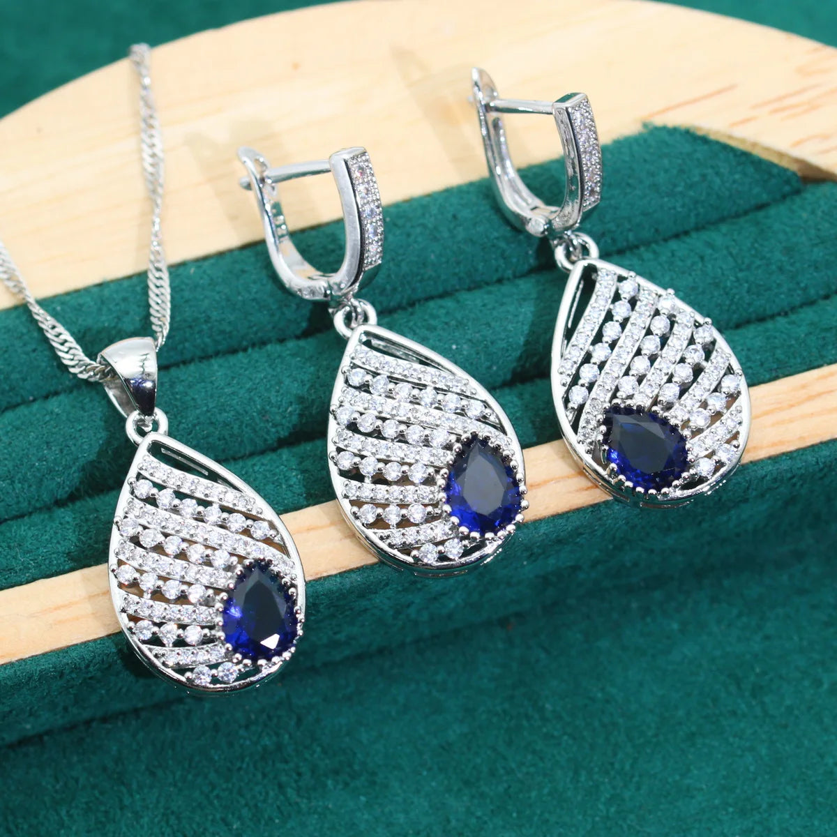 XOTICA New Arrival 925 Silver Jewelry Sets for Women Wedding Blue Zircon Bracelet Earrings Necklace Pendant Open Ring Parties Sapphire