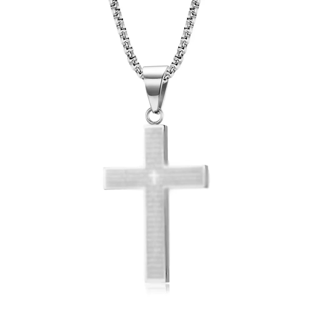 REBEL Simple Men's Stainless Steel Cross Pendant Chain Necklace for Men Fashion Jewelry