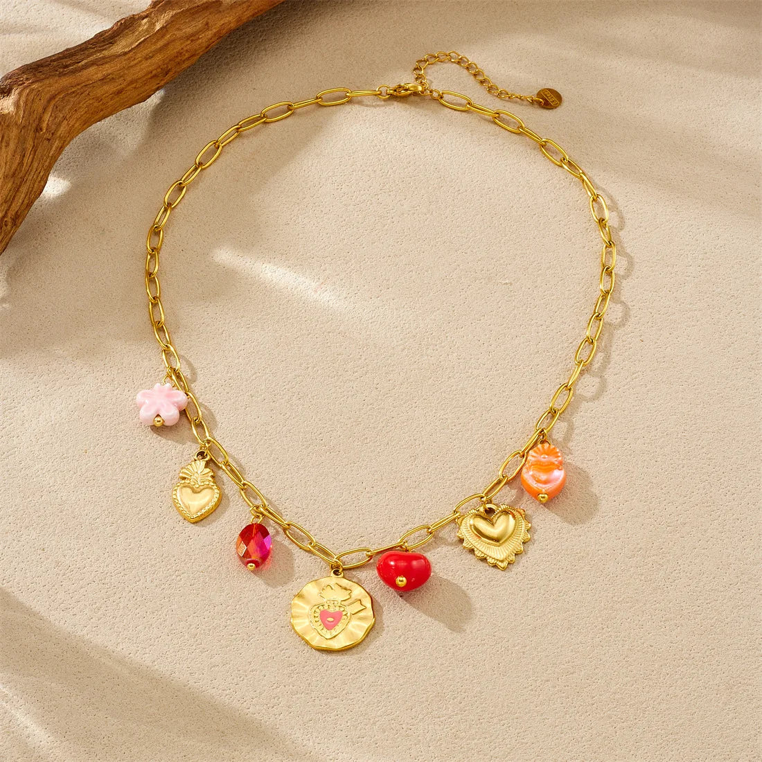 New Style Fashion Stainless Steel Gold Heart Pendant Necklace and Bracelet Set Women Luxury Jewelry Set