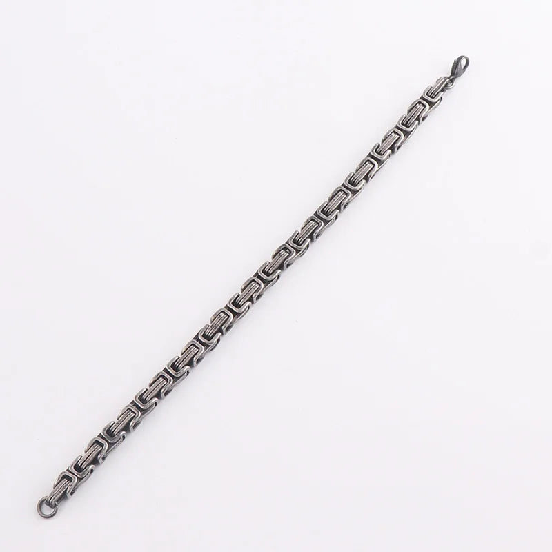 REBEL 7MM 2022 New Antique Silver Plated 316L Stainless Steel Punk Jewelry Byzantine Chains Bracelet for Men