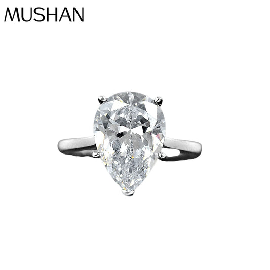 MuShan Jewelry Factory New 4.5ct Light Blue High Carbon Diamond Ring in 925 Silver From Europe and America in Teardrop Shape