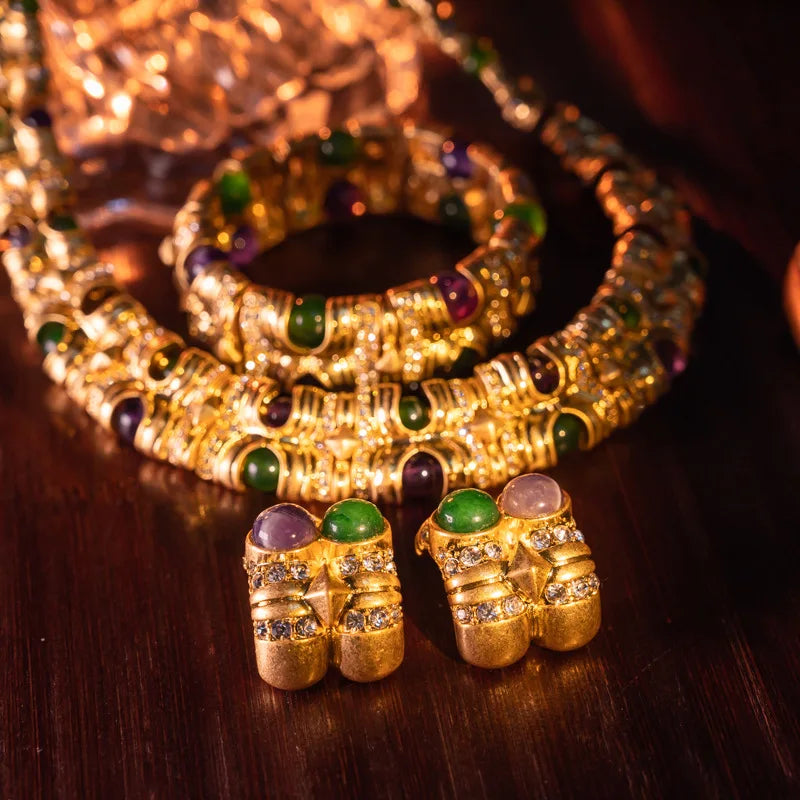 Long Big Elegant Indian Traditional Heavy Natural Stone Jewellery Middle Eastern Gold Chunky Jewelry Sets for Women min Order 1