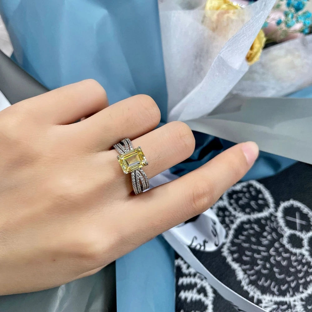 MUSHAN Jewelry Factory 925 Silver Imitation Diamond Ring for Women Luxurious 3 Carat Rectangular 7*9mm