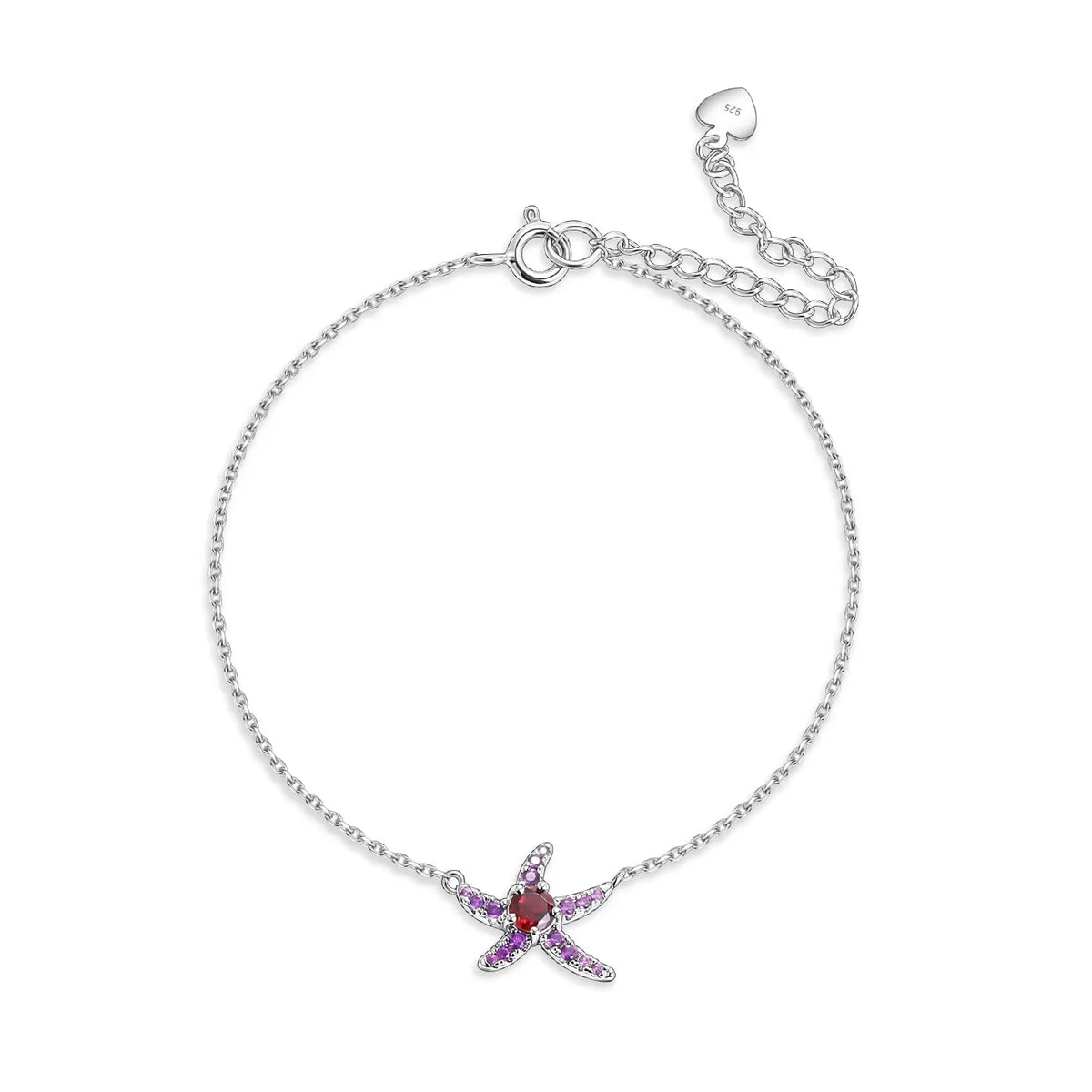 ArtistA C8121 Abiding Fine Jewelry Natural Gemstone Amethyst Garnet 925 Sterling Silver Starfish Anklets Bracelet Earrings Necklace Set