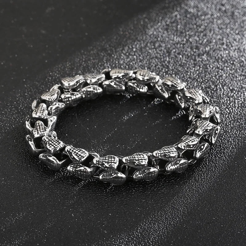 KALEN 220mm Punk Stainless Steel Snake Heads Link Chain Bracelets