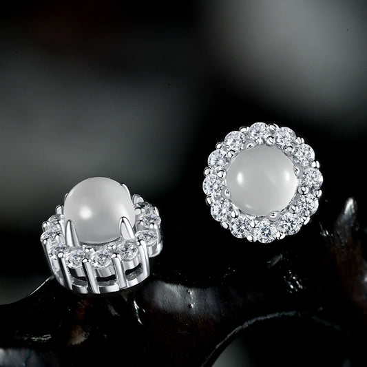 Silverelli | 925 Silver Ice Transparent Chalcedony Stud Earrings | 5mm Round | 18K Gold Plated