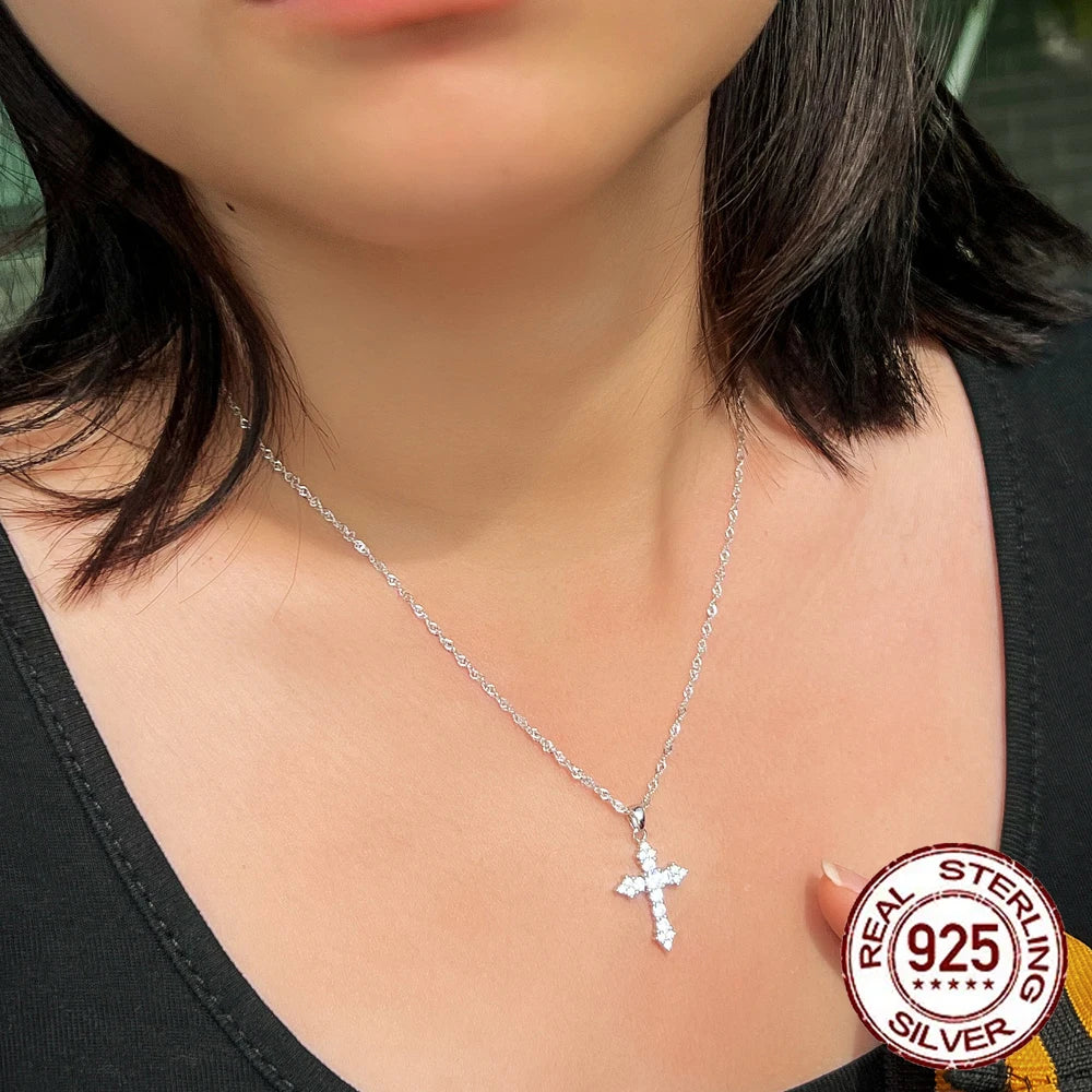S&S 925 Sterling Silver CZ Cross Pendant Necklace – Rhodium Plated – Collection