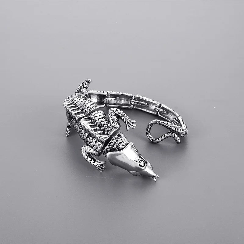 VIKING Mens Punk Centipede & Lizard Links Bracelet – Silver Stainless Steel