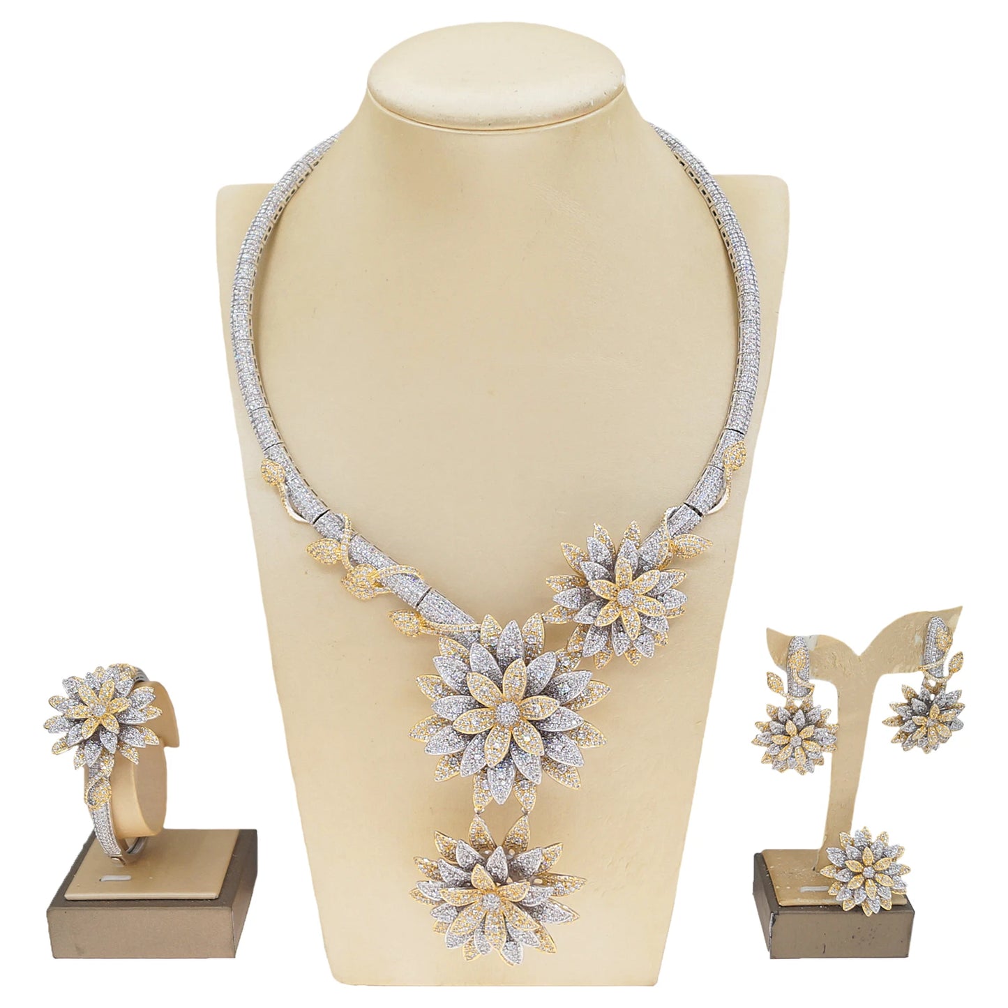 Zhuerrui Exquisite Charm Jewelry 4-piece Dubai Luxury Craft Diamond-set Flowers Dazzling and Touching Wedding GiftHZ24008232