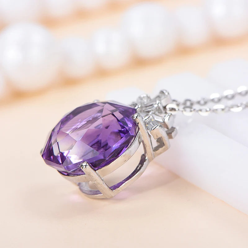 Gioiellieri High-Grade S925 Sterling Silver Natural Crystal Amethyst Rose Cut Pendant Necklace Claw Setting Rhodium Plated Third Party