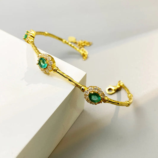 Gioiellieri Natural Emerald Bracelet with S925 Sterling Silver for Women Elegant Green Gemstone Jewelry May Birthstone Healing Fine Gift