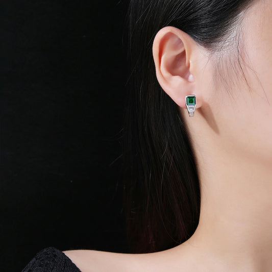 SILVERELLI Green High Carbon Diamond Hoop Earrings | S925 Sterling Silver | Geometric Light Luxury