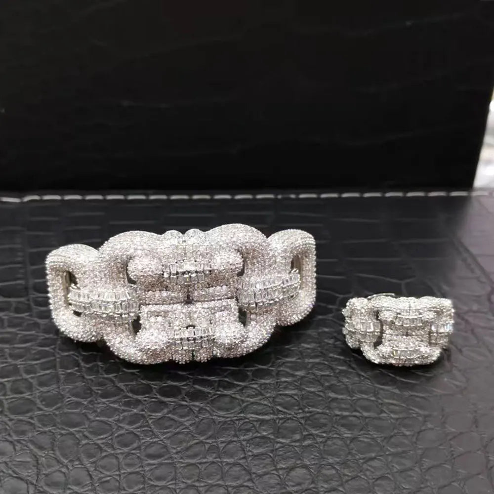 H262A Luxury 3 Rows 2PCS Zircon Bracelet Ring Earring Set Women Wedding Zircon African/Indian/Dubai Bridal Jewelry Set