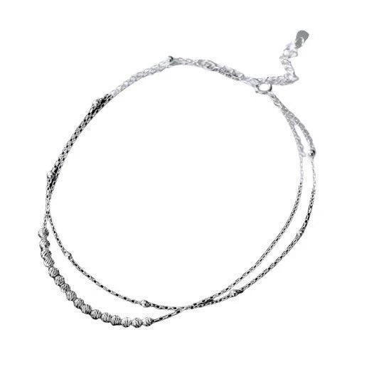 FY-0155 S925 Sterling Silver Double-layer Rotating Bead Anklets Elegant Anklets High-end Women's Anklets