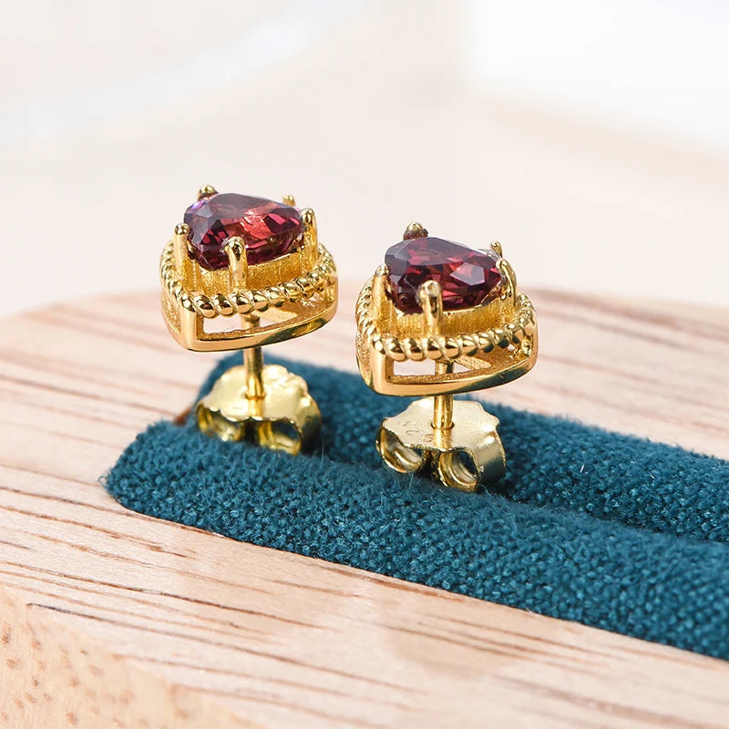 Gioiellieri Genuine Natural Garnet Stud Earrings, 925 Sterling Silver Setting, Hypoallergenic, Bulk Order