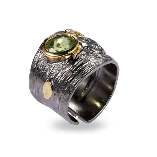 SASSARRI Bezel Setting 925 Sterling Silver Peridot Ring | Designer Jewellery