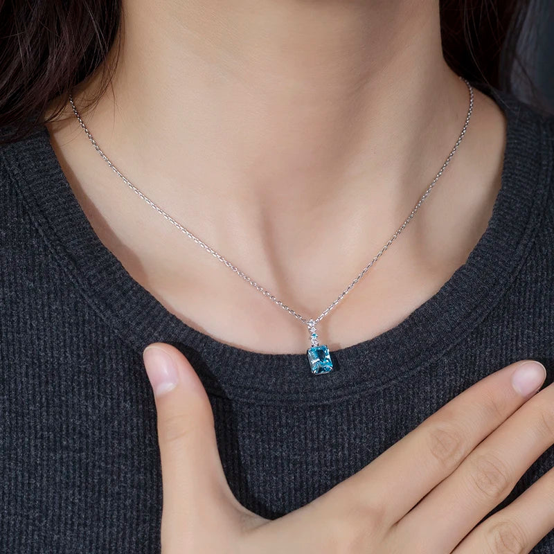 Messi Jewelry  MSN-775 18K White Gold Lab Aquamarine Lab Sapphire Fine Jewelry Pendants