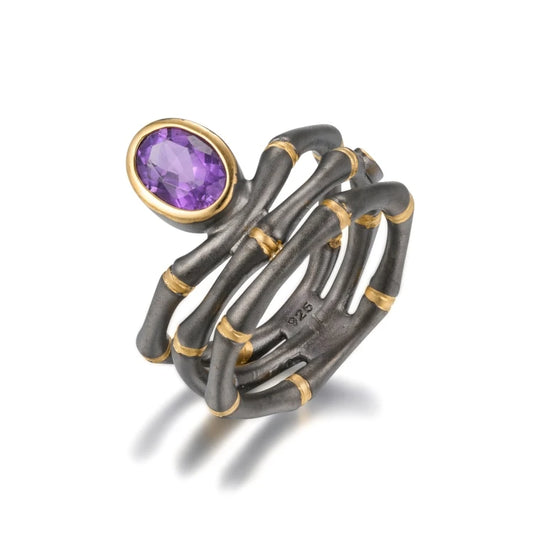 Hot Selling Handmade African Style Amethyst 925 Silver Ring