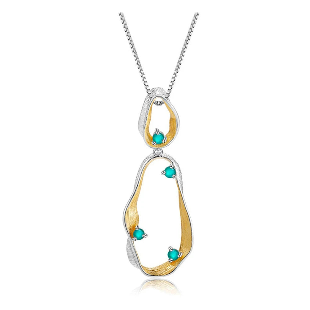 ArtistA Abiding Modern Chic Irregular Geometric Natural Gemstone Green Agate Decoration Jewelry Sets in 925 Silver 2 Tone Plated