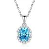 925 Sterling Silver Classic Square Blue Zircon Pendant Necklace | Luxury Blue Stone Clavicle Chain Birthday Gift for Women