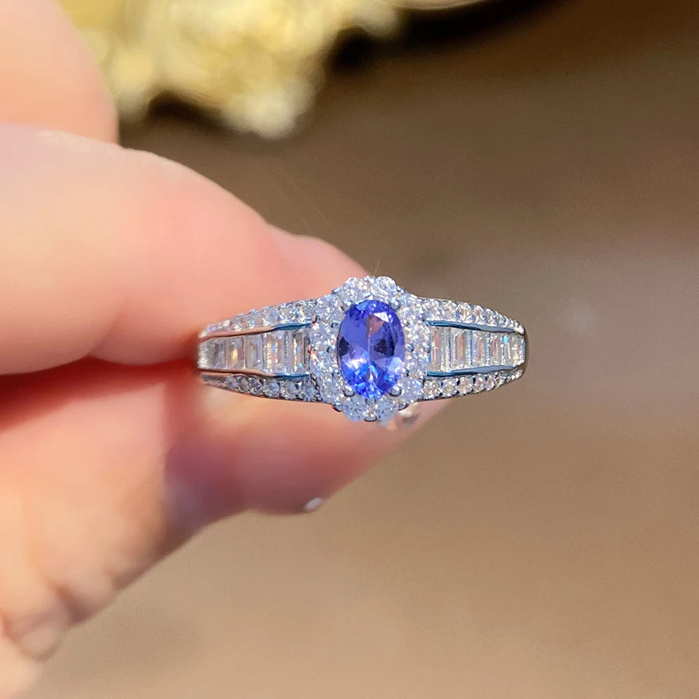 Gioiellieri Factory Price Natural Tanzanite S925 Sterling Silver Ring Women's Gemstone Jewelry