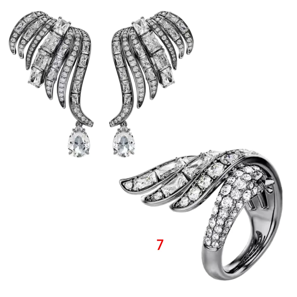 S&S Vintage Copper Dainty Swan Wing Combo Set Necklace Dangle Earrings Ring Matching Gift for Young Women Wedding Anniversary