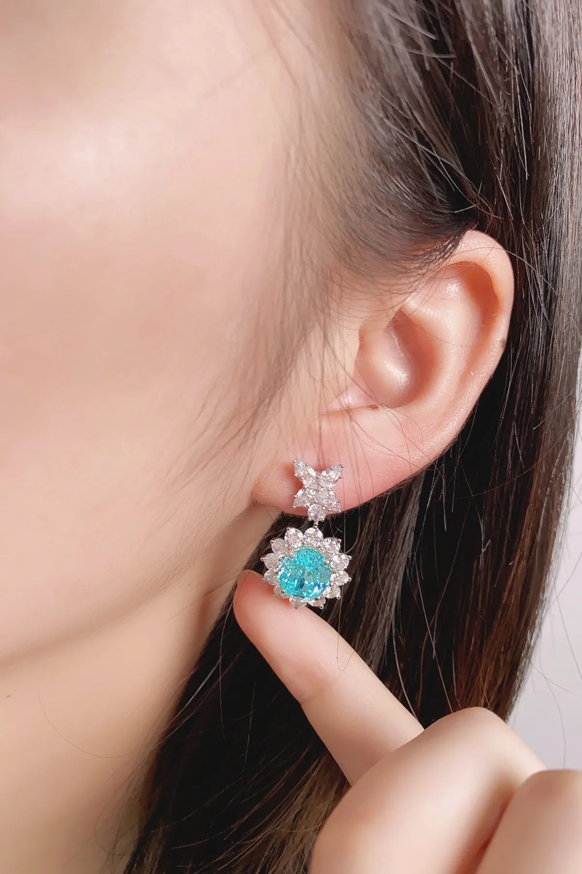 Gemfiori Anster S925 Silver Lab-Grown Sapphire Trendy Drop Earrings for Wedding & Party