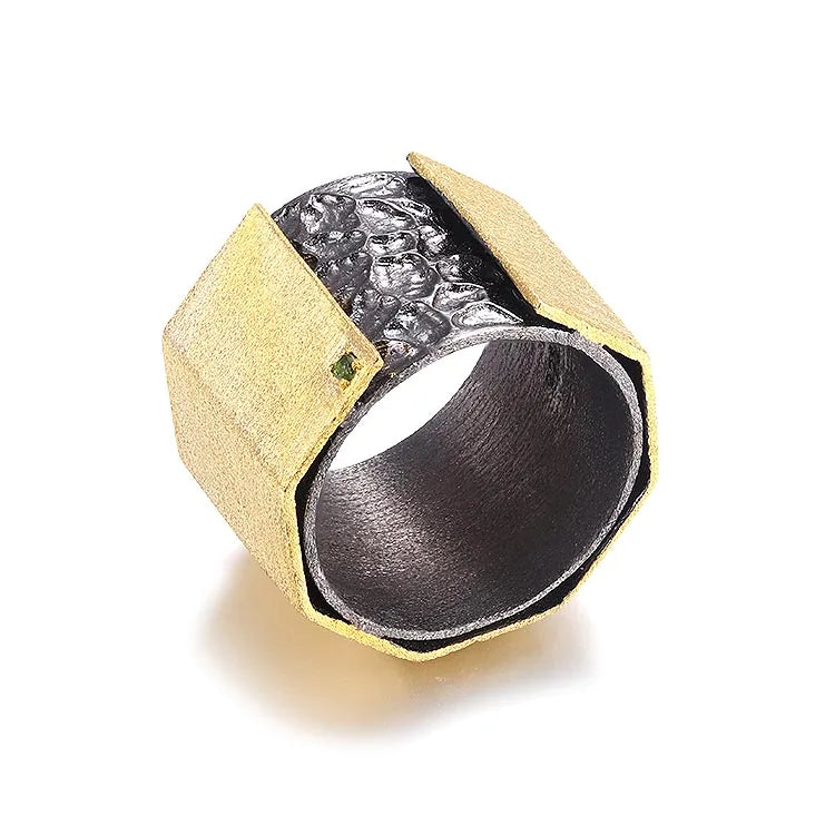 Saudi Arabia  Diopside Stone 925 Sterling Silver Ring with Gold Plated for Men