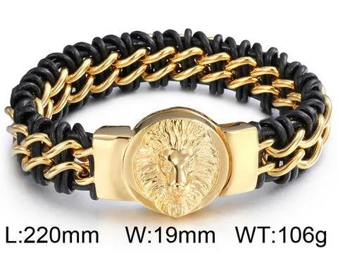 REBEL Fashion Mens Fashion Punk Stainless Steel Bracelet Lion/Wolf Link Chain Bracelet