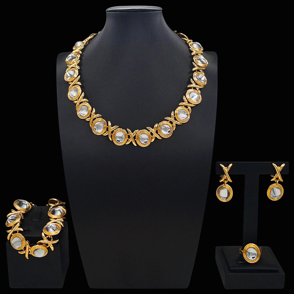 Zhuerrui's New XO Gold-plated Jewelry Set Features Classic Gold and Silver Exquisite and High-end Ladies' Earrings and Bracelets