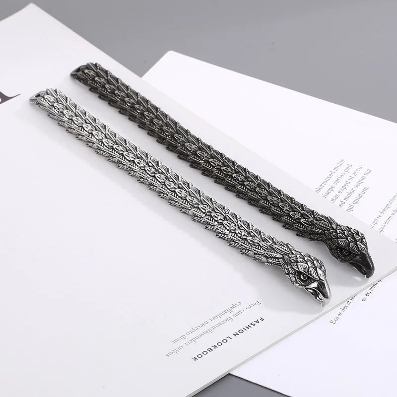 REBEL 220mm Men Punk Oxidized Black/Silver Stainless Steel Links Bracelet With Hawk Head Clasp