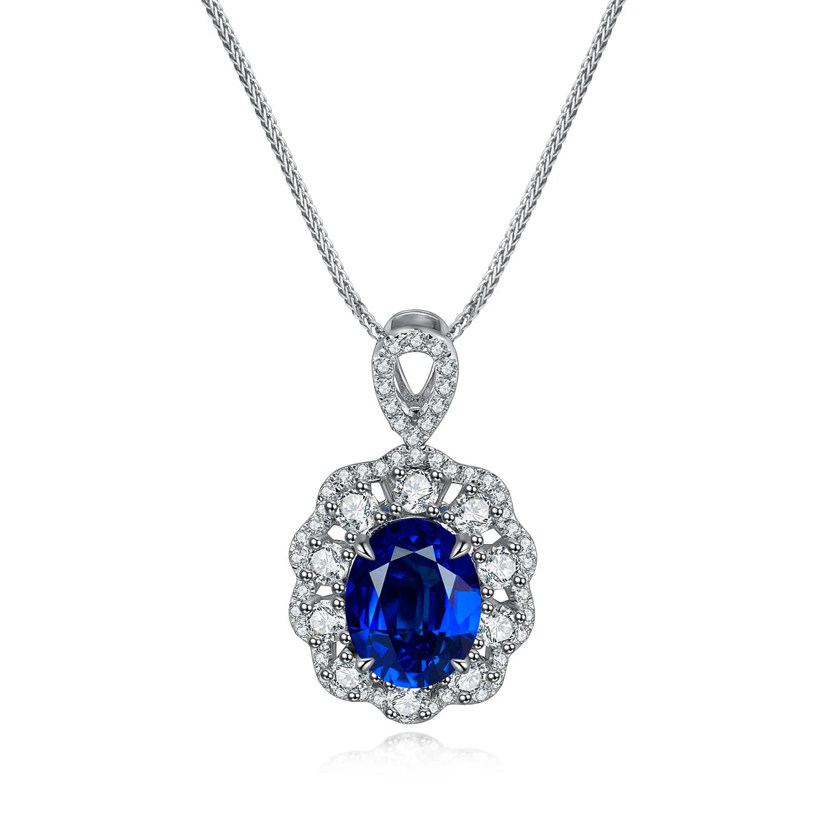 Gemfiori Anster Sapphire Rhodium Plating Wedding Silver Necklace Jewelry Women Fine Pendants Necklaces