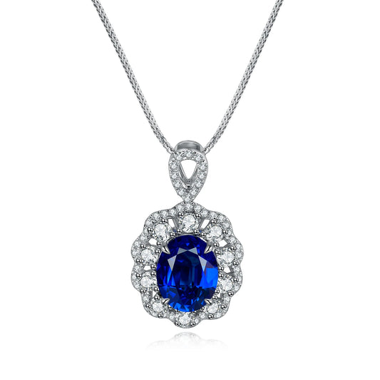 Gemfiori Anster Sapphire Rhodium Plating Wedding Silver Necklace Jewelry Women Fine Pendants Necklaces
