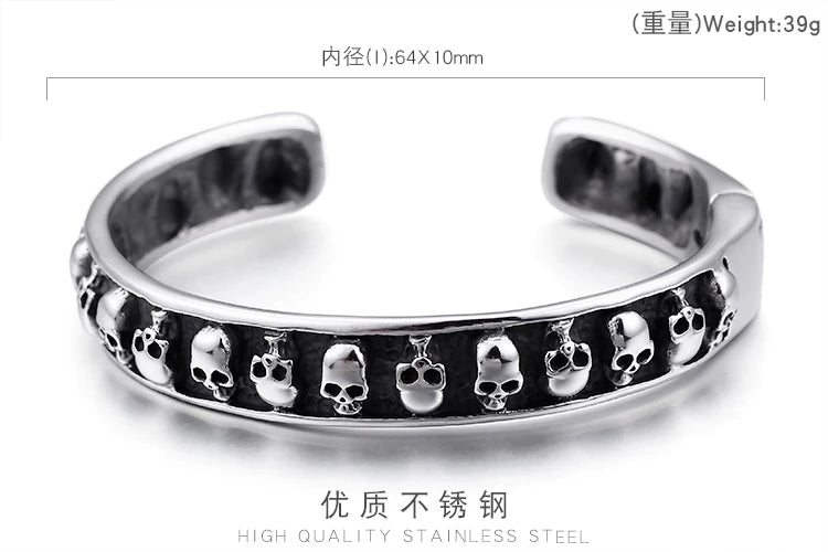 KALEN Stainless Steel Punk Skeleton Open Cuff Bangles Men