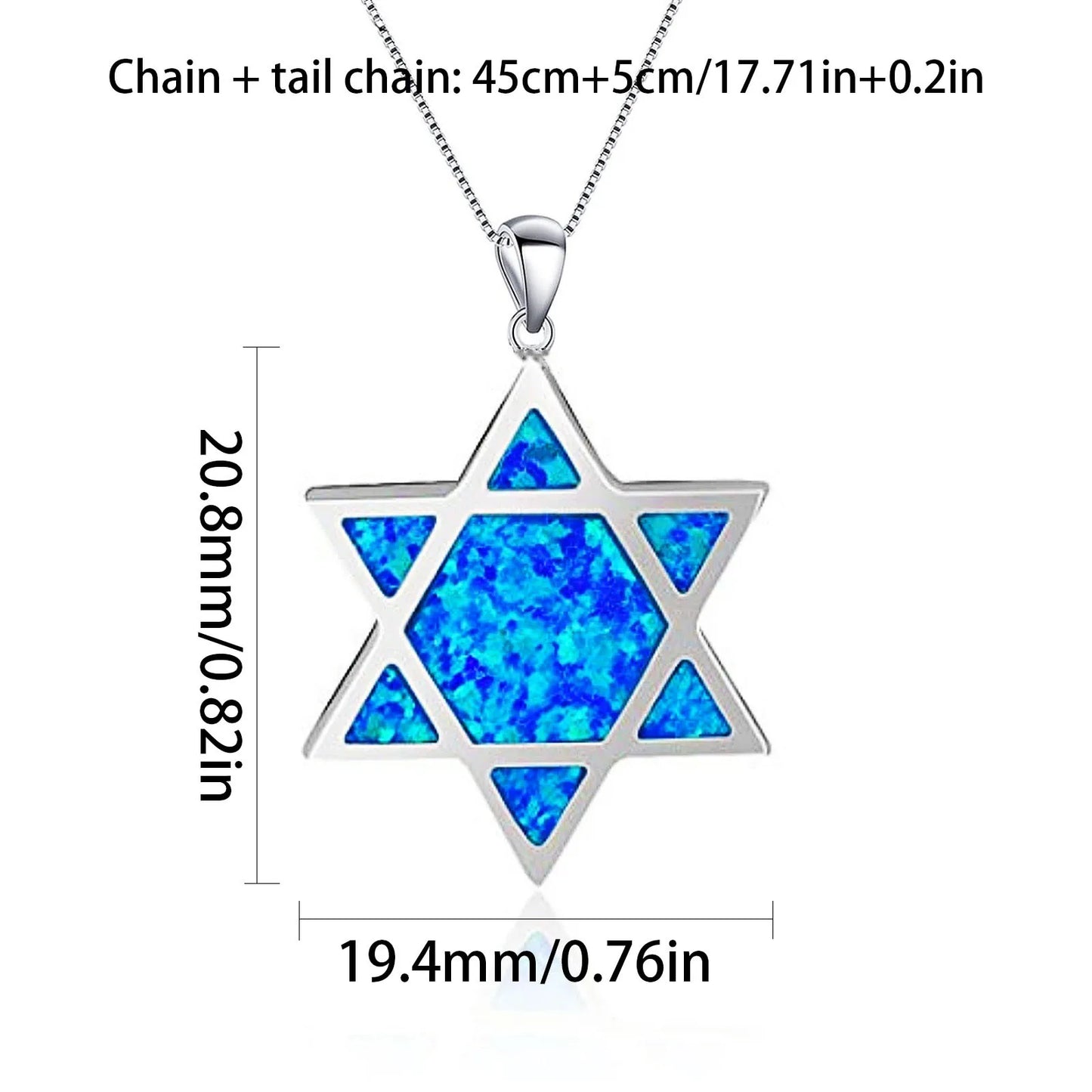 Bulk Jewish Star of David Brass Box Chain Necklaces Blue Opal Inlay Bohemian Plant Design Party Fashion Jewelry for Resellers