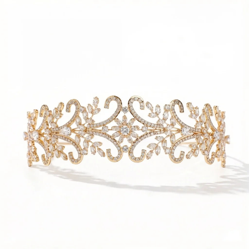 Luxury Gold Plated Princess Bridal Headband Zircon Hair Jewelry for Women Wedding Hair Accessories Tiara