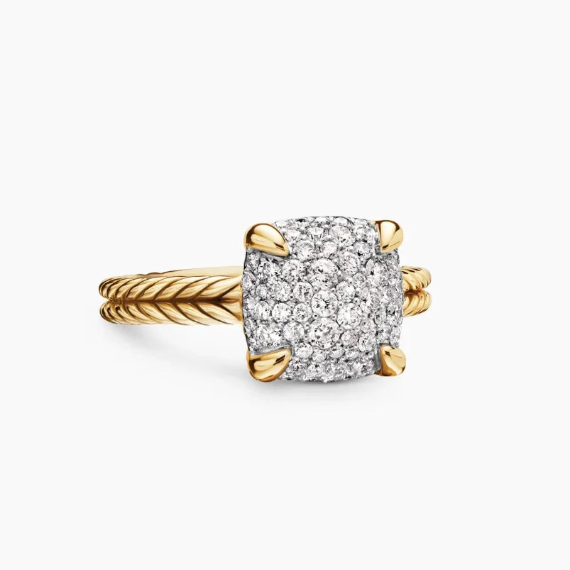 FASHIONISTA DY High-Quality Silver-Plated Four-Claw Full-Diamond Ring, Gold-Plated Diamond Ring, Jewelry
