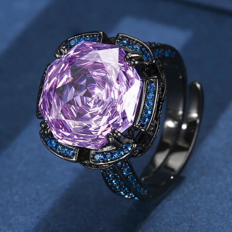 Gemfiori New Hot Selling Rose Zircon square Pendant Fashionable and Exquisite Adjustable Ring Jewelry Set