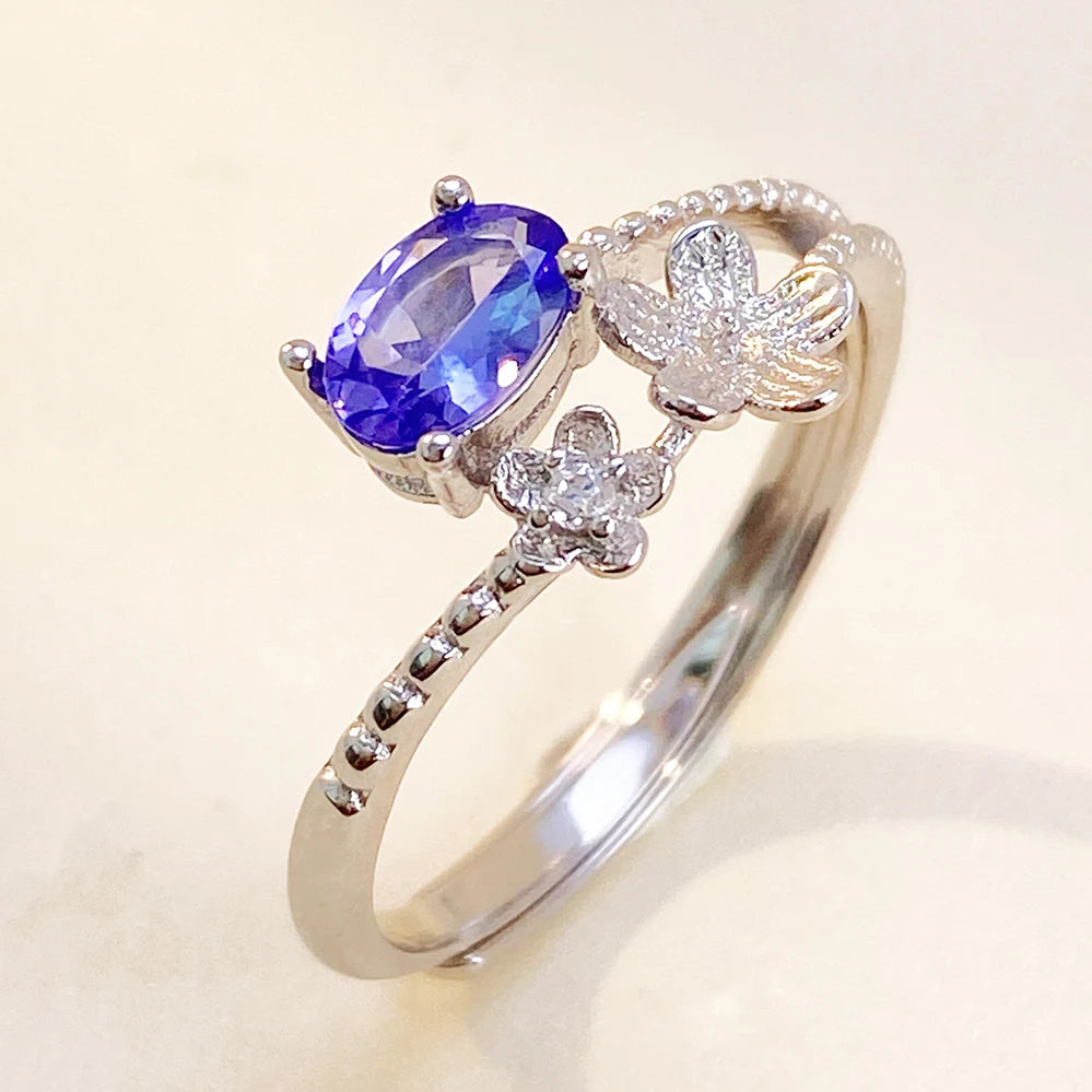 Natural Tanzanite Rings for Women 925 Sterling Silver Classic Rhodium Plated Engagement Fashion Jewelry