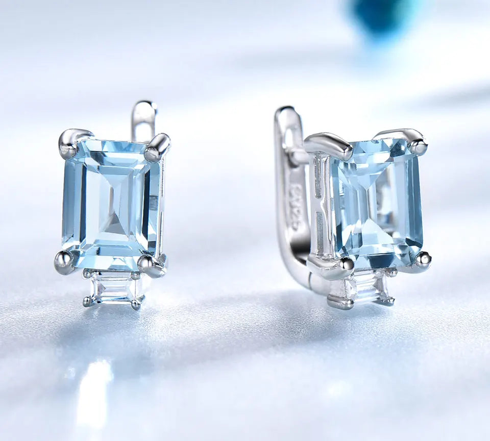 925 Sterling Silver Jewelry Sets for Women Gemstone Sky Blue Topaz Ring Clip Earrings Female Wedding Engagement Jewelry
