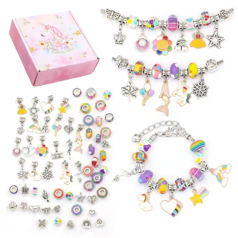Wholesale 66PCS/Set Cartoon Kids DIY Bracelet Set with Jewelry Gift Box Fantasy Girls Charms Bracelet Making Kit Colorful