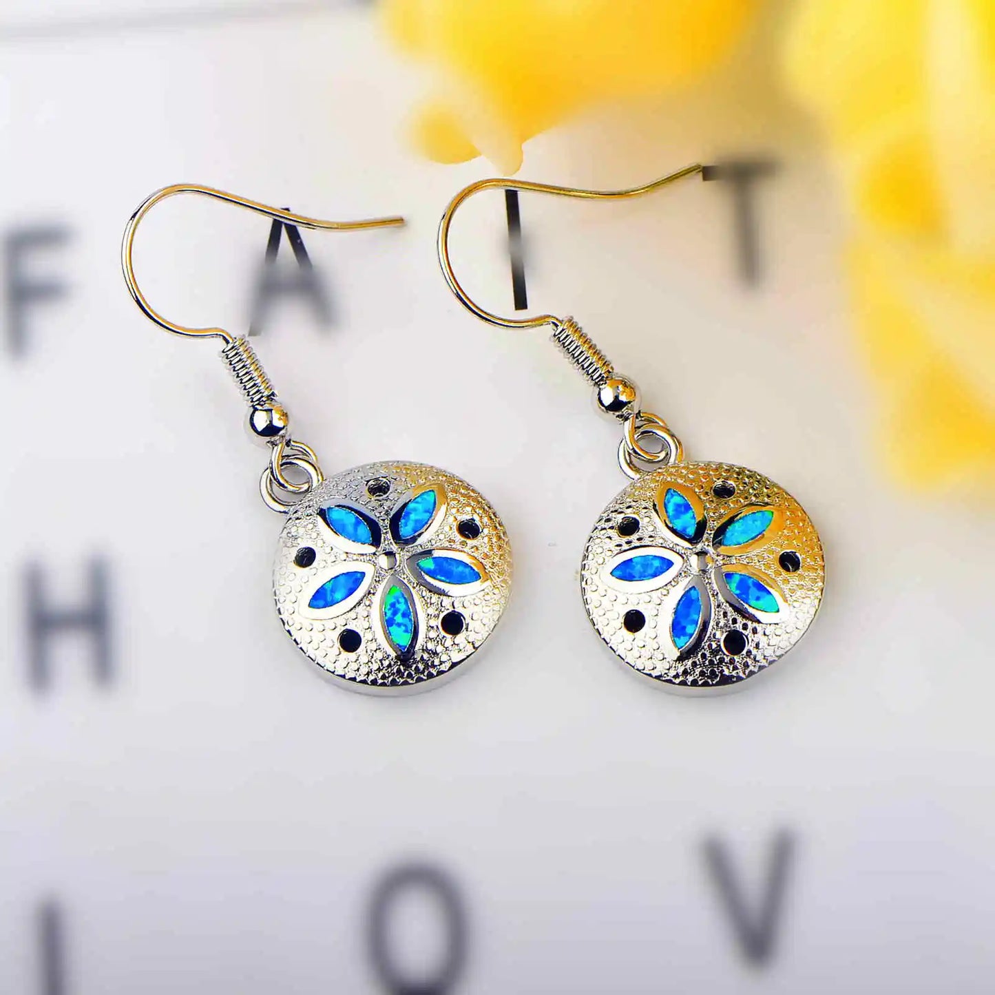 Sparkling Geometric Brass Opal Rectangle Christian Bohemian Style Silver Plated Earrings TikTok Top Seller Ocean Beach Jewelry