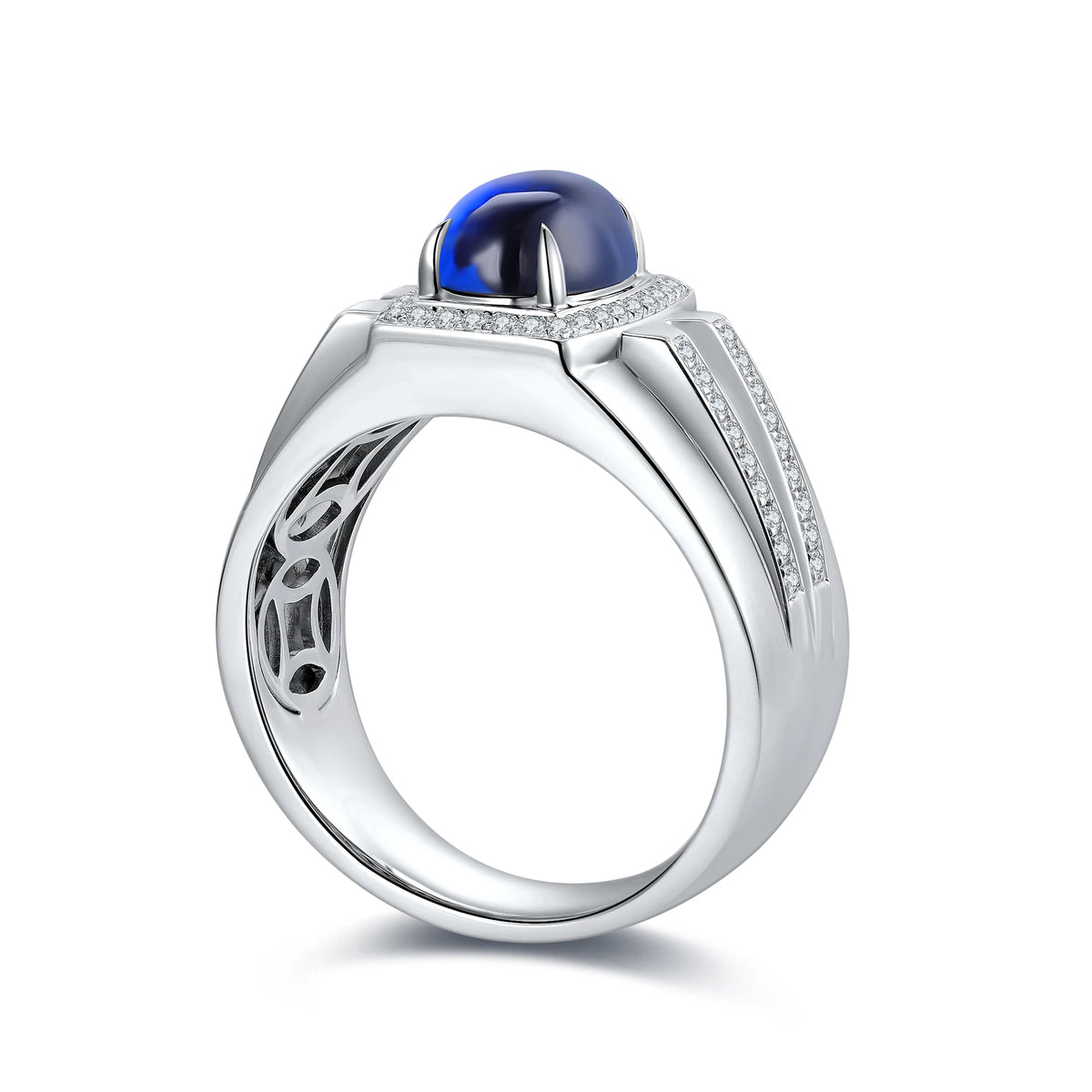 Gemfiori Sterling 925 Silver Men's Ring with Lab Grown Sapphire Emerald Christmas Gift for Him for Weddings