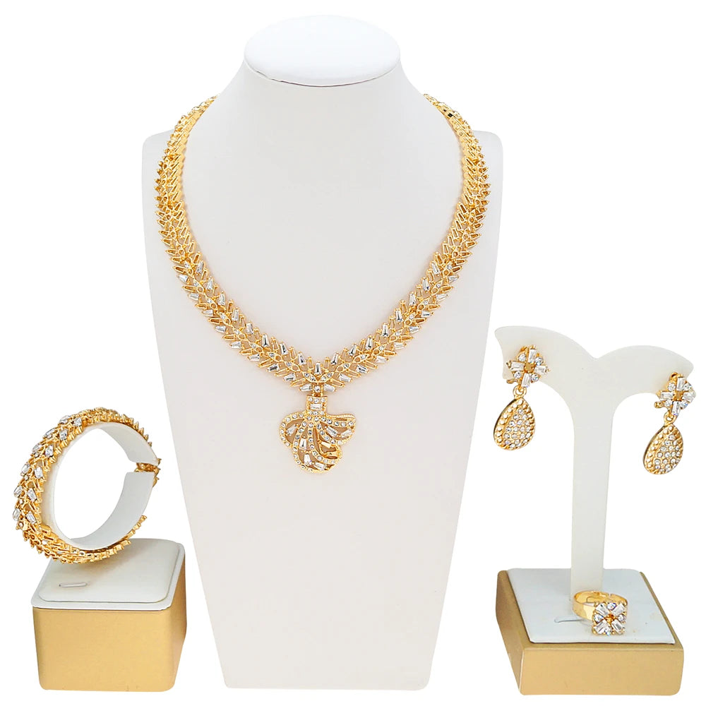 Zhuerrui Nigerian 18k Gold Plated Jewelry Set Brazil Gold Designer Wedding Jewellery Set Fashion Necklaces Jewelry SetsHB00915