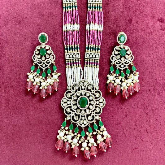 Lakshmi Luxury Multi Strand Pearl Pendant Necklace Set Gold Plated Bridal Wedding Traditional Long Haram Jewelry for Women Set