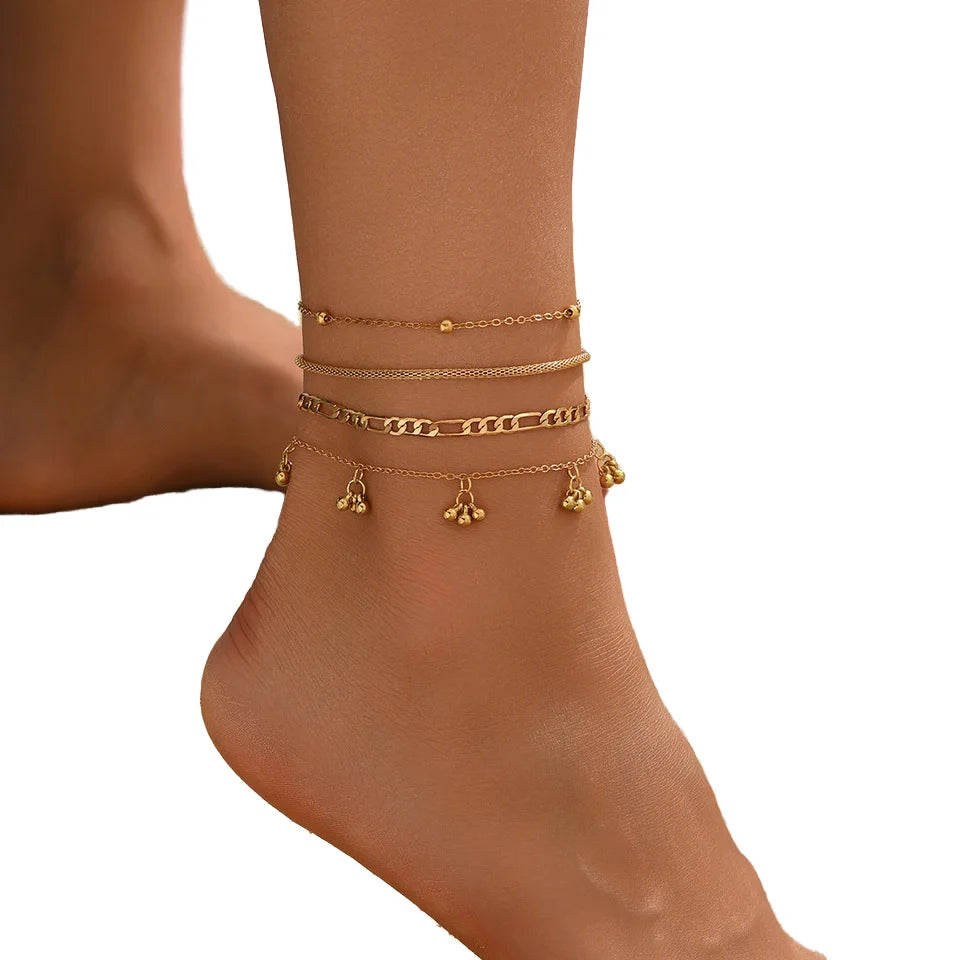 Women's European American High-End Alloy Shell Pendant Anklet Cross-Border Layered Style Personality Twist Chain Hollow